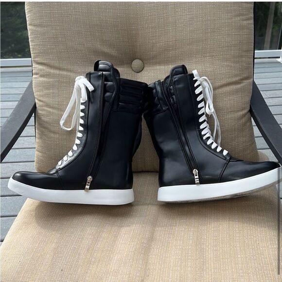 Azalea Wang Black Lace-up Zipper Boot In Manmade Materials Size 8 - Picture 3 of 7